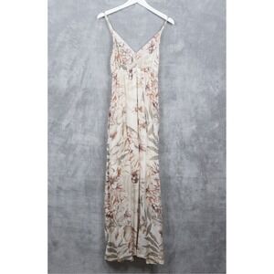 Tropical Floral Print Silk Cotton Maxi Dress Smocked Neutral Made in Italy Sz S